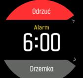 Włącz alarm za pomocą ustawień w części Alarm» Budzik. Oprócz standardowych stałych alarmów dostępny jest także adaptacyjny typ alarmu, zależny od danych wschodu i zachodu słońca. Patrz: 3.32.