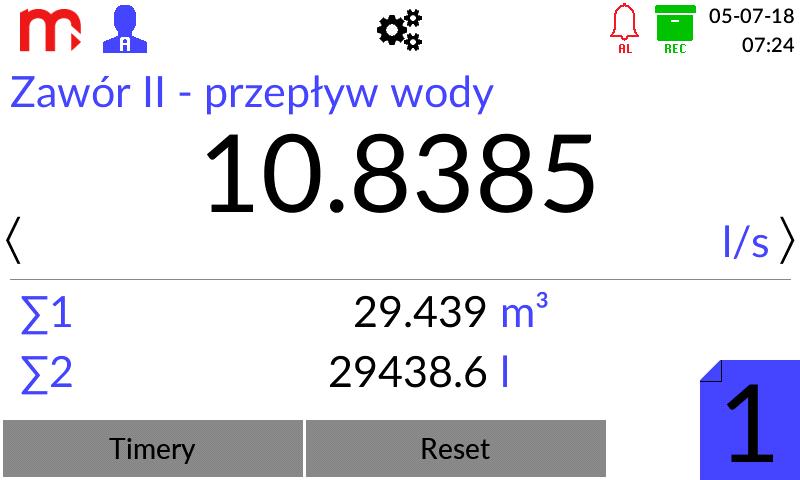 Rys. 10.2 Przykładowy wygląd okna Pojedynczego wyniku. Przełączanie między kolejnymi kanałami możliwe jest za pomocą strzałek pojawiających się po bokach ekranu.