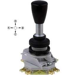 Typ HDK-FW24 Przełącznik Joystick OFF + 2x NO chwilowy PS-JS-HKB/201 # 25769 PS-JS-HKB/402 # 25349 Opis: Przełącznik joystick 2- pozycyjny + OFF, chwilowy styki NO, manipulator.