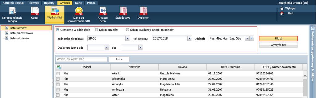 Dane zapisane w formacie XLS można w programie Excel dowolnie przetwarzać, m.in. sortować, filtrować, analizować za pomocą raportów tabel raportów.