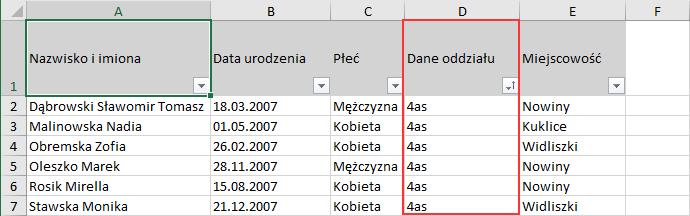 Filtrowanie tabeli W odróżnieniu od sortowania, filtrowanie nie powoduje ponownego rozmieszczenia wierszy