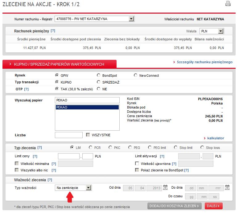 Jak złożyć zlecenie z nowym typem ważności Pekao24Makler?