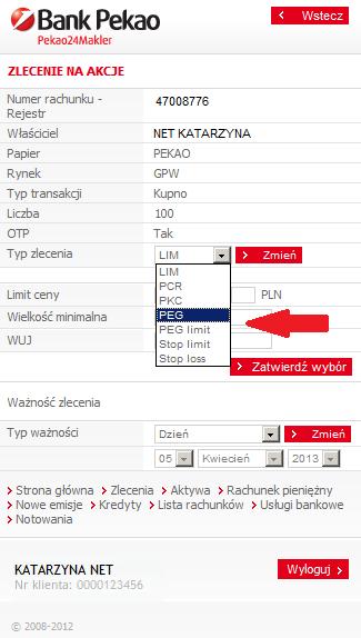 Jak złożyć zlecenie PEG/PEG Limit Serwis mobilny?
