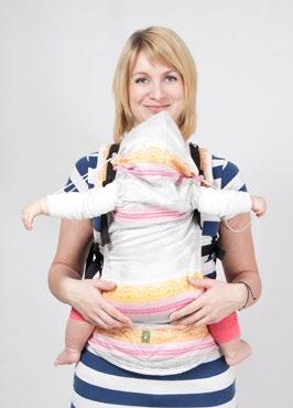 ABY WYJĄĆ DZIECKO Z NOSIDEŁKA TO TAKE THE BABY OUT OF THE CARRIER Pochyl się delikatnie do przodu i podtrzymując dziecko jedną ręką, drugą rozepnij klamrę pasa