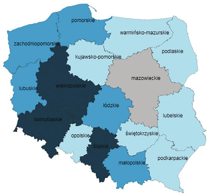 Rozdział 5. Wpływ bezpośrednich inwestycji zagranicznych na proces urbanizacji w Polsce 103 Zmapowanie obu zmiennych (rysunki 5.17 i 5.