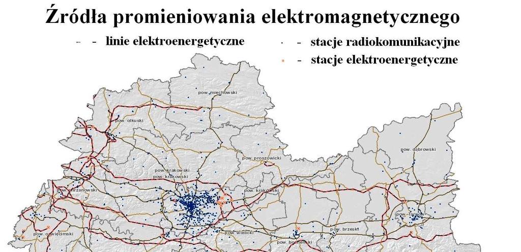 małopolskim, w miejscach oddalonych co najmniej 100 m (średnio ok. 300 m) od źródeł promieniowania.