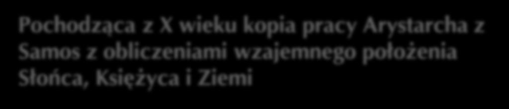 Pochodząca z X wieku kopia pracy Arystarcha z Samos z obliczeniami wzajemnego położenia Słońca, Księżyca i