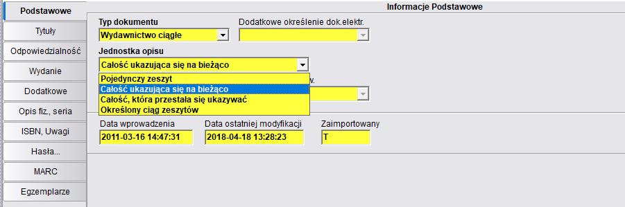 Ewidencjonowanie katalogu odbywa się poprzez wypełnienie wszystkich 9 zakładek w module Katalogowanie.