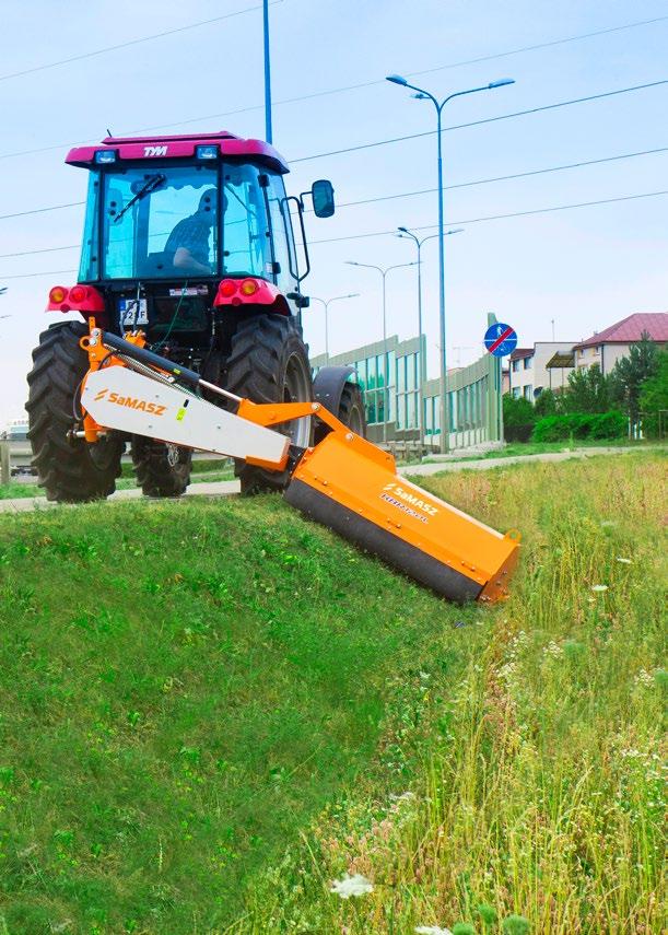 Maszyny te idealnie nadają się do koszenia przydrożnych poboczy, skarp, pasów zieleni (zakres nachylenia od +90 do -60 ). Szerokość Wydajność [ha/h] Zakres nachylenia [szt.