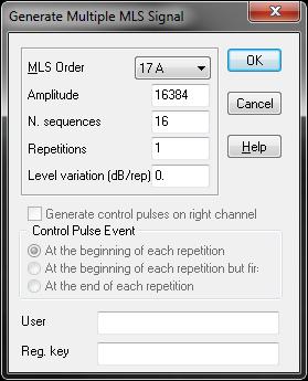 8.2. Pomiar odpowiedzi impulsowej z wykorzystaniem sygnału MLS 1) Wygenerować sygnał MLS z użyciem opcji Generate -> Aurora -> Multi MLS Signal 2) Na ekranie pojawi się okno jak na poniższym rysunku