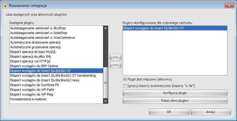 6. Dokonaj szczegółowej konfiguracji pluginu wg. opisu poniżej. 7. Zadecyduj, czy plugin ma przetwarzać także operacje pochodzące z importów automatycznych.