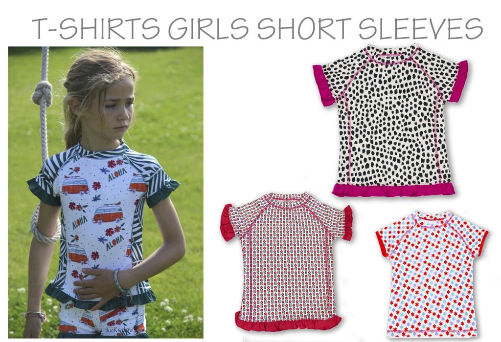 T-SHIRTS GIRLS SHORT SLEEVES Szybkoschnący plażowo-kąpielowy t-shirt dziewczęcy z krótkim rękawem w oryginalnym kolorze i wzorze marki Ducksday.