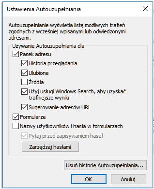 W zakładce [Zawartość] w opcji Autouzupełnianie należy wybrać przycisk