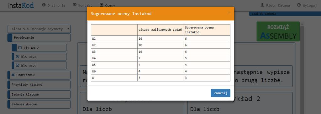 Oceny z bieżącej pracy sugerowane przez system pokazują uczniowi co osiągnął i co może jeszcze zrobić.