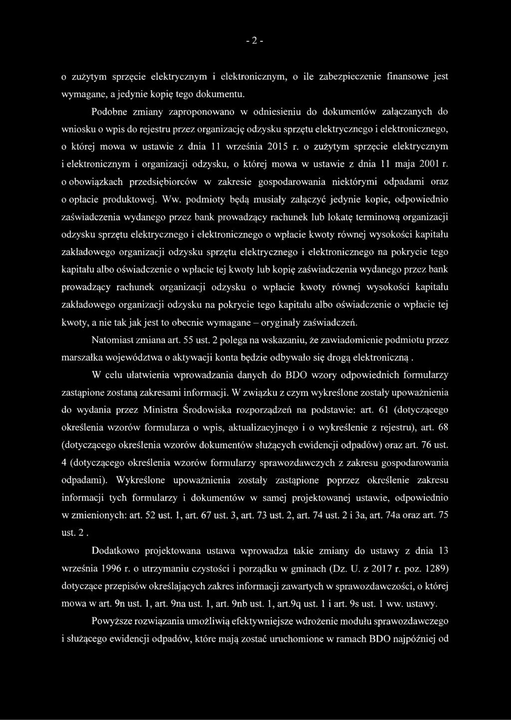 września 2015 r. o zużytym sprzęcie elektrycznym 1 elektronicznym i organizacji odzysku, o której mowa w ustawie z dnia 11 maja 2001 r.