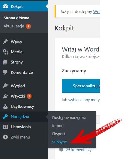 8. W kokpicie wybierz Narzędzia SubSync. 9.