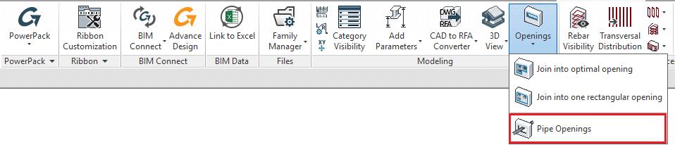 What's New in GRAITEC Advance PowerPack 2016 5:Otwory na instalacje GRAITEC PowerPack for Revit 2017 udostępnia nowe narzędzie do tworzenia i wycinania otworów na instalacje w konstrukcji budynku.