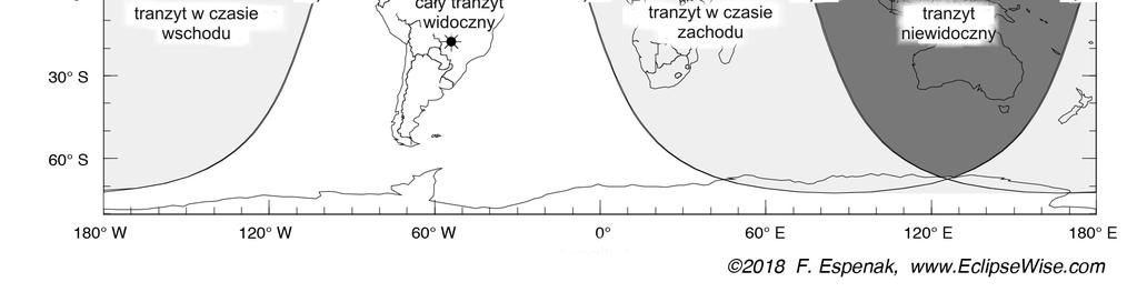 Całe zjawisko widoczne będzie w Ameryce Południowej, na południowo-wschodnim Pacyfiku, na Atlantyku, na północno-zachodnim wybrzeżu Afryki oraz na Antarktydzie.