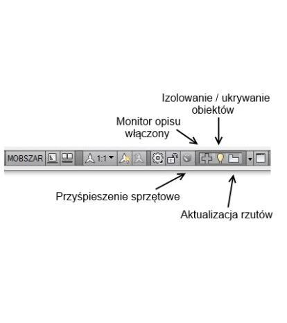 ukrycie lub pozostawienie na ekranie wybranej grupy obiektów Ikona informująca o akceleracji sprzętowej wyświetlania Przycisk wyczyść ekran służący do ukrycia menu