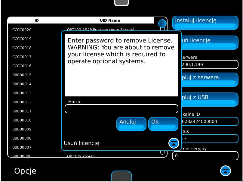 2-4-2. INSTALACJA/USUWANIE LICENCJI (ciąg dalszy) Usuwanie licencji (ciąg dalszy) 2. Wybrać przycisk usuń licencję (Remove License).