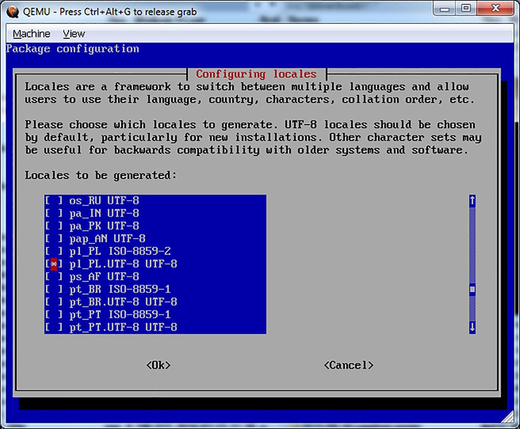 Emulacja Raspberry Pi Rysunek 8. Ustawienia lokalne Raspbiana Z edytora wychodzimy kombinacją CTRL+x, potwierdzając zapis zmian.