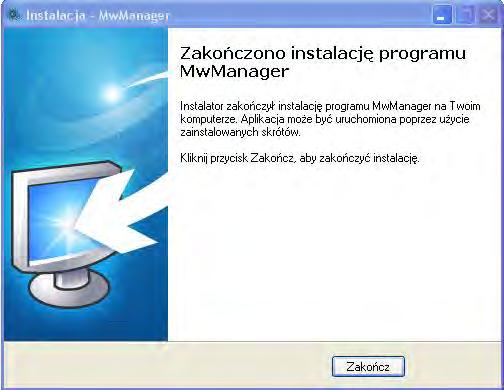 6. Okno zakończenia instalacji programu: