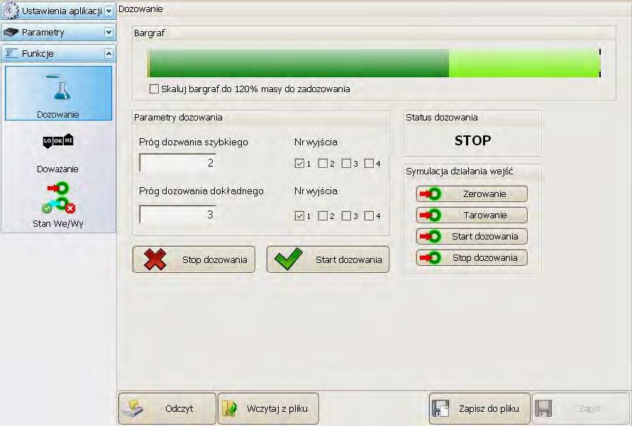 Rys. 18 Okno parametrów dozowania Bargraf W oknie dozowania znajduje się graficzny pasek, ilustrujący