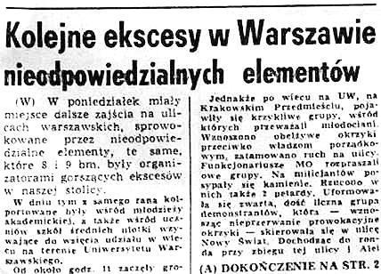 11. marca w Warszawie odbywały się liczne wiece i gwałtowne protesty uliczne; zatrzymano około 300. osób.