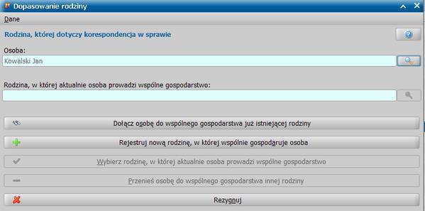 Za pomocą ikon Przeglądaj dane i Przynależność do rodzin możemy przeglądać szczegółowe dane wyszukanej osoby oraz sprawdzić jej okresy przynależności do rodzin.