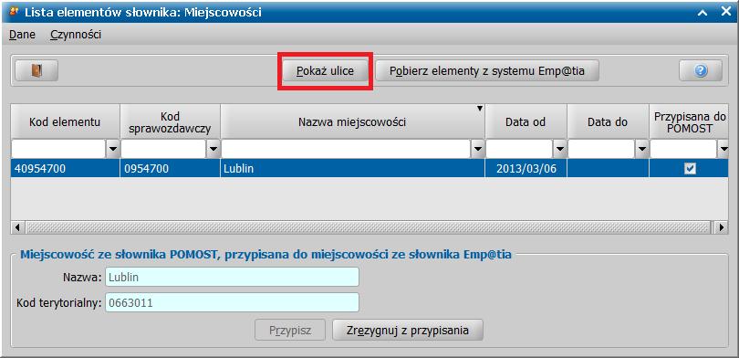 potrzeby, gdyż nazwy są takie same). Zostają zachowane wprowadzone wcześniej kody pocztowe na tej ulicy i ewentualne przypisania dzielnic do ulicy.