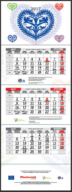 4. Kalendarz trójdzielny Kalendarz ścienny na 2019 z całoroczną główką i zrywanymi kartami kalendarium Format kalendarza 32 x 86 cm Każdy kalendarz zapakowany w kopertę.