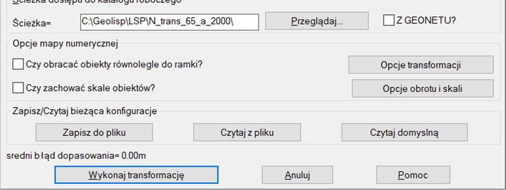 Jak wynika z rysunku 4, istnieje możliwość wyboru pomiędzy różnymi typami transformacji, począwszy od izometrycznej oraz konforemnej, a kończąc na transformacji między poszczególnymi układami