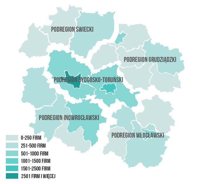 Branża 3: Handel hurtowy, z wyłączeniem handlu pojazdami samochodowymi (Sekcja G, dział 46) Liczba podmiotów w województwie kujawsko-pomorskim zarejestrowanych w tej branży pod koniec roku 2016