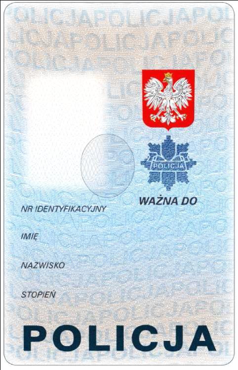 Wzór nr 5 do nr 18 4 LEGITYMACJA SŁUŻBOWA POLICJANTA awers rewers Legitymacja służbowa policjanta ma formę spersonalizowanej karty identyfikacyjnej o wymiarach 85,6 53,98 0,76 mm, wykonanej