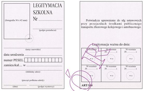 14 Wzór nr 19d do nr 20, 29 WZÓR LEGITYMACJI SZKOLNEJ DLA UCZNIÓW WSZYSTKICH TYPÓW SZKÓŁ ARTYSTYCZNYCH, Z