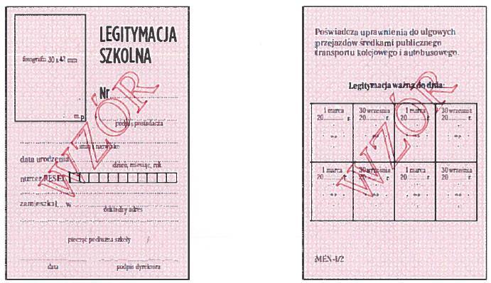 Wzór nr 21c do nr 20, 29 LEGITYMACJA SZKOLNA DLA UCZNIÓW SZKÓŁ