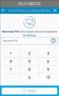 wprowadzenie dodatkowych danych weryfikacyjnych - w następnym kroku w polu należy wprowadzić kod PIN, który będzie służył do logowania w aplikacji mtoken Asseco MAA.