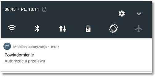 5. Autoryzacja transakcji - w systemie bankowości elektronicznej po przekazaniu do zatwierdzenia transakcji prezentowany jest ekran informujący o wysłaniu dyspozycji do autoryzacji na