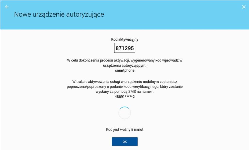 - po wpisaniu kodu i zatwierdzeniu przyciskiem Dalej wyświetli się potwierdzenie dodania urządzenia oraz dodatkowe informacje: kod aktywacyjny kod użyty podczas powiązania