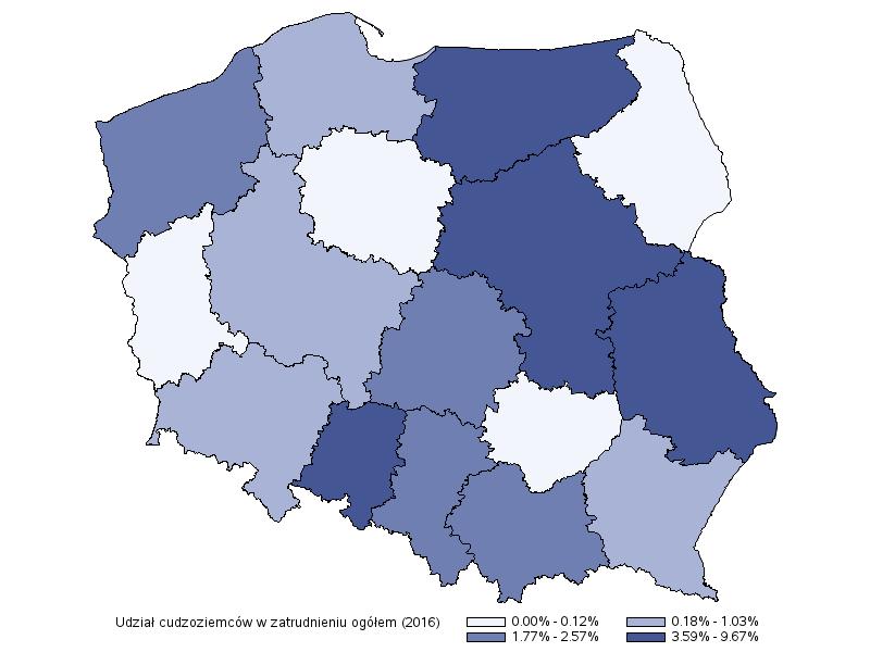 Imigranci na polskim rynku pracy relatywne znaczenie Średni udział w