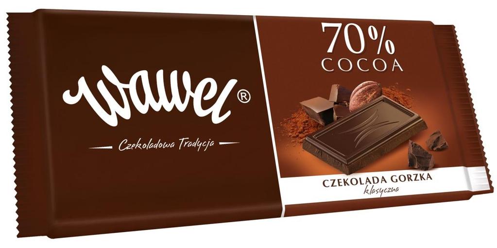 6. Czekolada Gorzka Premium 70% 100g Składniki: Miazga kakaowa (miejsce pochodzenia: Afryka), cukier, kakao o obniżonej zawartości tłuszczu, tłuszcz kakaowy, emulgator: lecytyny (z soi), aromat.