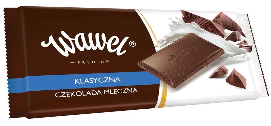 8. Czekolada Premium Mleczna 100g Składniki: cukier, mleko w proszku pełne, tłuszcz kakaowy, miazga kakaowa, emulgatory: lecytyny (z soi), aromat. Masa kakaowa minimum 30%.