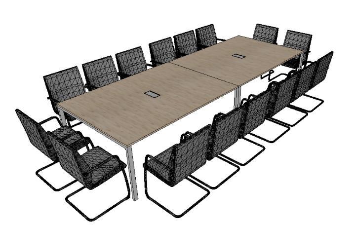 6. Stół konferencyjny 2 szt. ZDJĘCIA POGLĄDOWE Szerokość 2000 mm Głębokość 1400 mm Wysokość z blatem 740 mm Blat płyta wiórowa laminowana grubości 25 mm. Gęstość płyty minimum 620 kg/m 3.