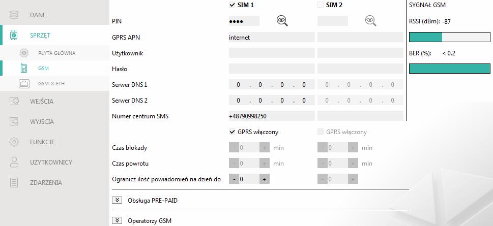 28 GSM-X SATEL Moduł wysyła transmisję testową, jeżeli podczas konfigurowania rozdziału zdarzeń z modułu określisz, do której stacji monitorującej ma być wysyłana transmisja testowa (patrz: Rozdział