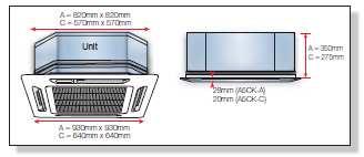 2650 A5CK40AR A5LC40CR 11,4 / 12,0 380-415/3/50 3,78 / 3,29 42 / 100 3/8-5/8 2670 A5CK50AR A5LC50CR 14,2 / 14,4 380-415/3/50 5,00 / 4,58 44 / 105 3/8-5/8 2790 A5CC30/40/50/60D/DR Model kanałowy Seria