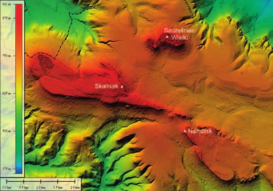 Ryc. 88. Pozostałości najwyższego poziomu morfologicznego Gór Stołowych są dobrze czytelne na numerycznym modelu terenu. oraz zalegające pod nim skały drobnoziarniste, głównie mułowce i margle.