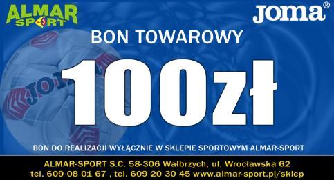 wyróżniających się zawodników turnieju Okolicznościowe medale dla wszystkich uczestników turnieju Każdy zawodnik uczestniczący w turnieju otrzyma bon towarowy o wartości 100 zł, do wykorzystania na