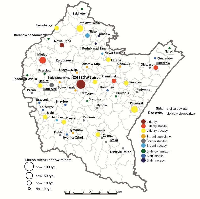 2004-2016, 2004=100 250 000 MOF Krosno 80 85 90 95 100 105 110 115 120 Gminy otaczające Miasto