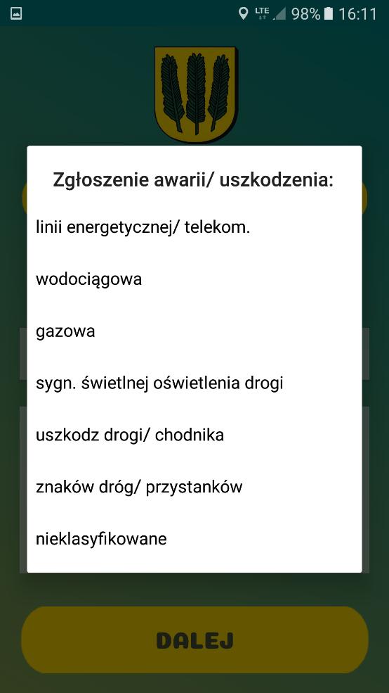 WIDOK STRONY PO WYBRANIU RODZAJU ZGŁOSZENIA PO