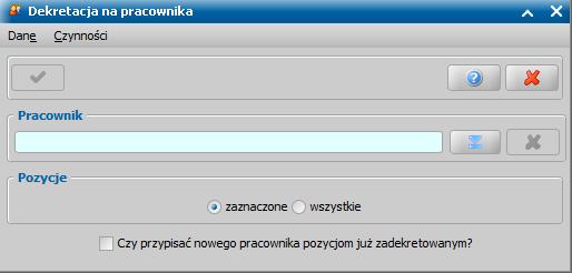 Dekretacja na siebie pozwala na przypisanie pracownika zalogowanego do systemu, nie można go zmienić na innego pracownika.